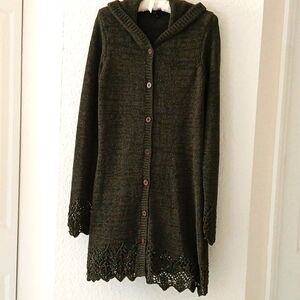 BCBG Hooded coat sweater olive green size large